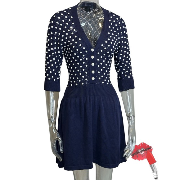 Marc By Marc Jacobs Dress Womens XS Blue Midi Beaded Fit & Flair Classic GLEE‎ - Picture 1 of 16
